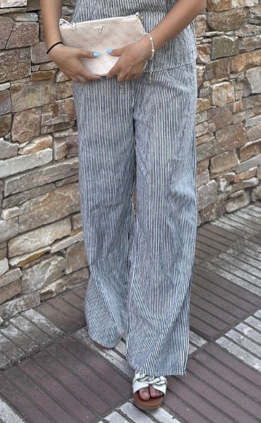 Pantalón lino rayas