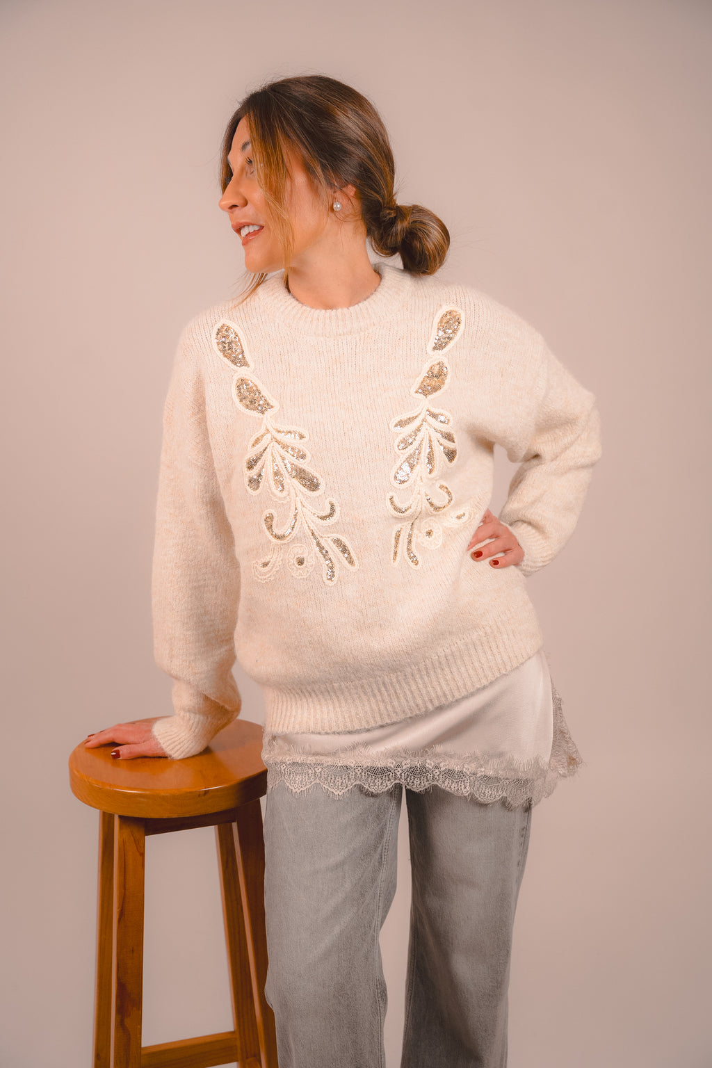 Jersey beige brillos